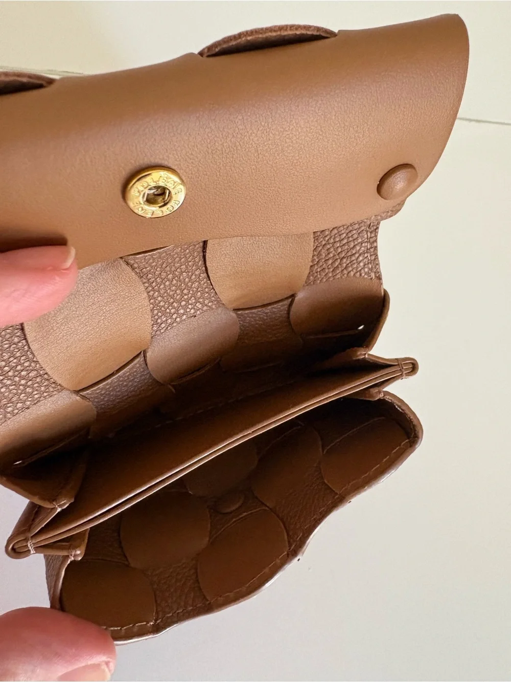 Polene Brown Woven Leather Key & Card Holder with Gold Ring